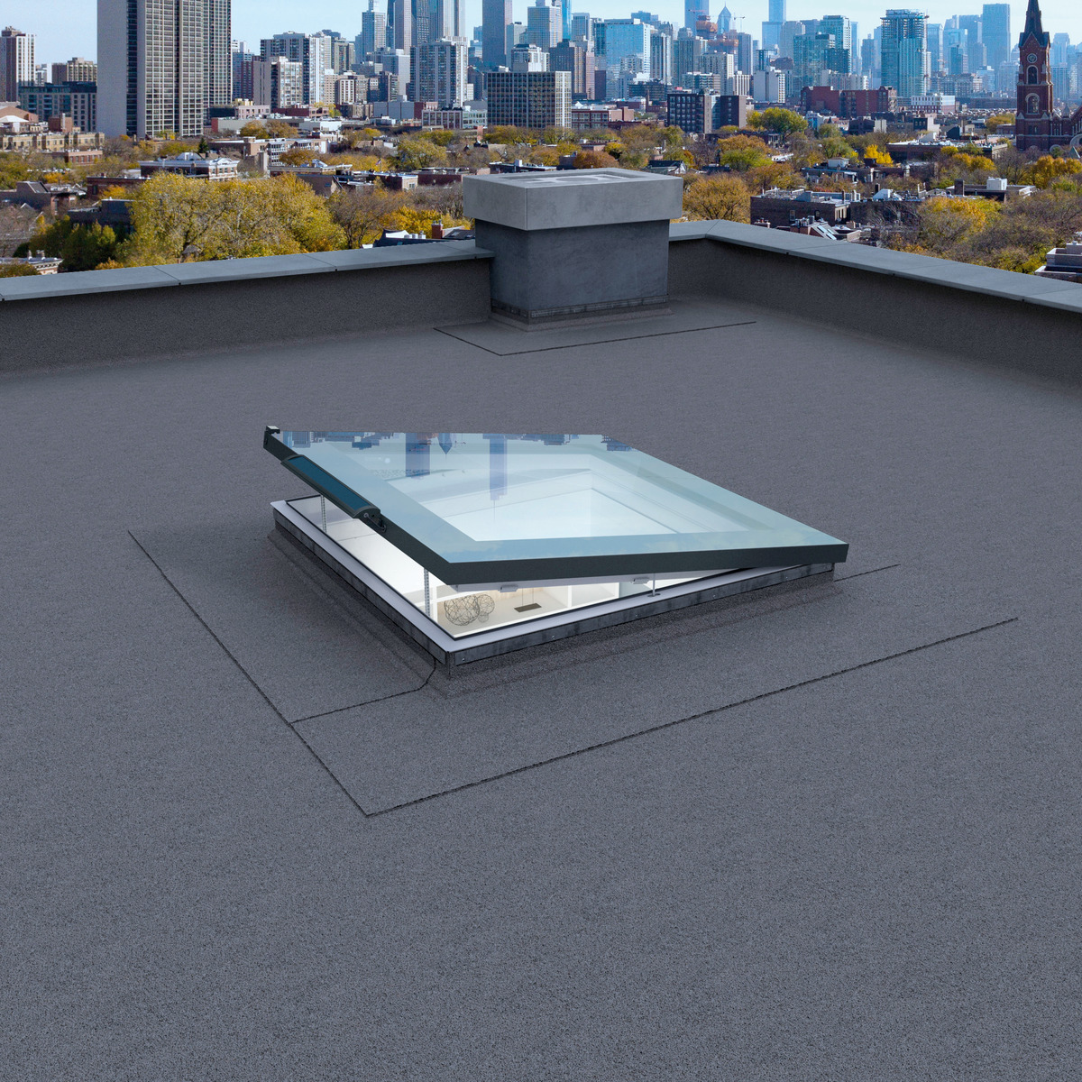 Geöffnetes DEF Solar Fenster mit sichtbarem Solarmodul