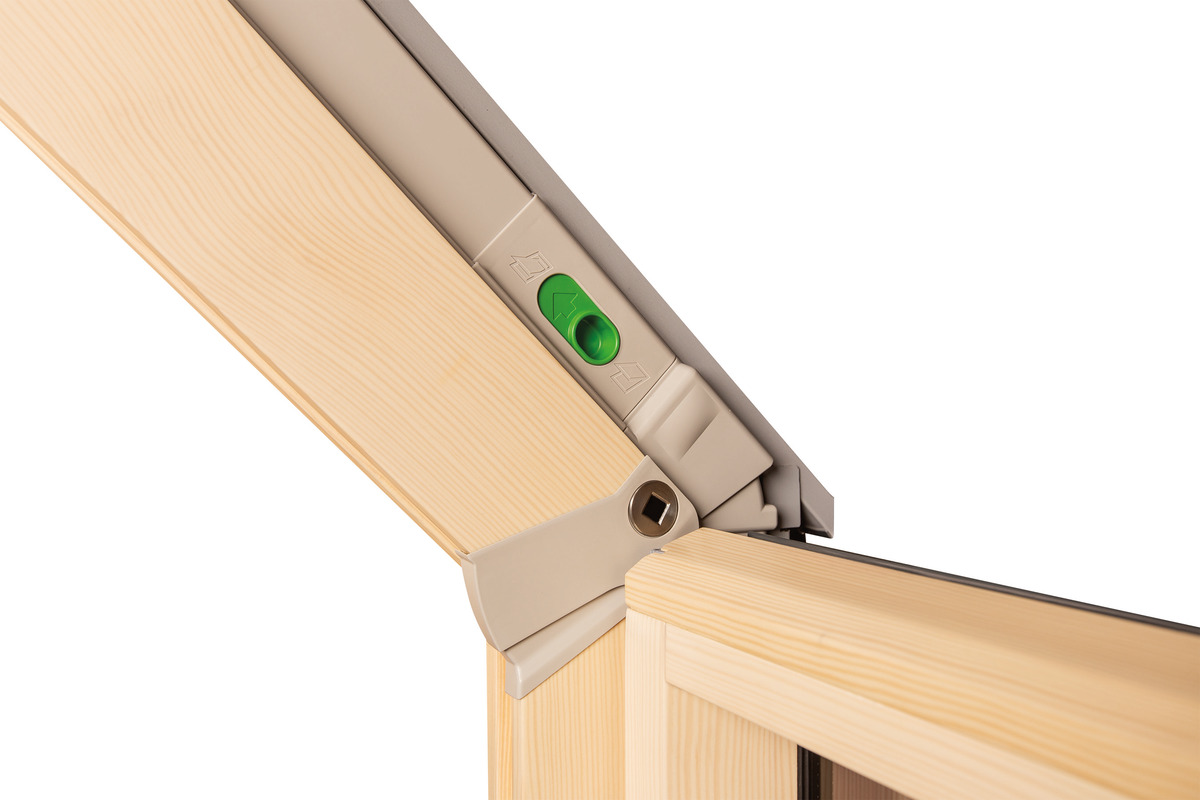 Beschlag des FOP-X Fensters mit grünem Element